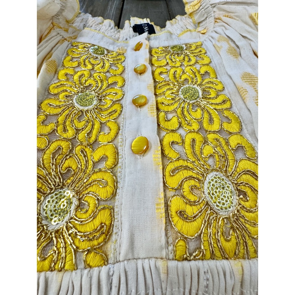 Anthro Me 2 Magic Embroidered 100% Cotton Peasant Tassel Boho Maxi Dress S - Picture 7 of 9